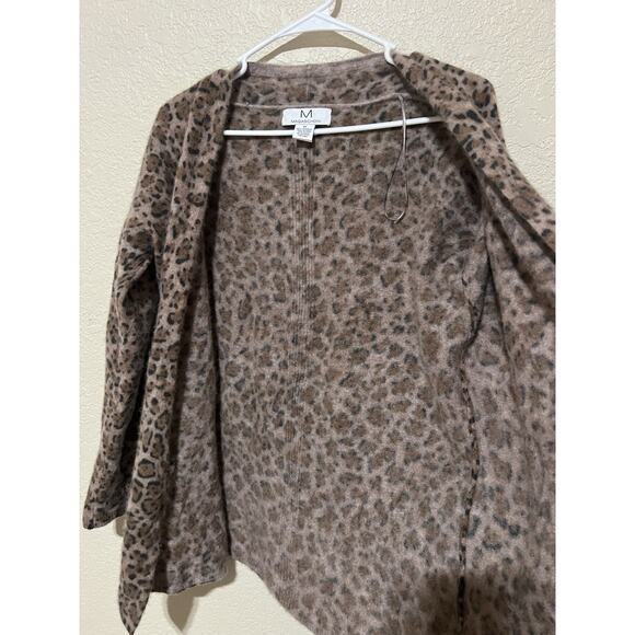 Magaschoni 100% Cashmere Open Front Cardigan Sz M Pockets Leopard Print - Picture 6 of 10